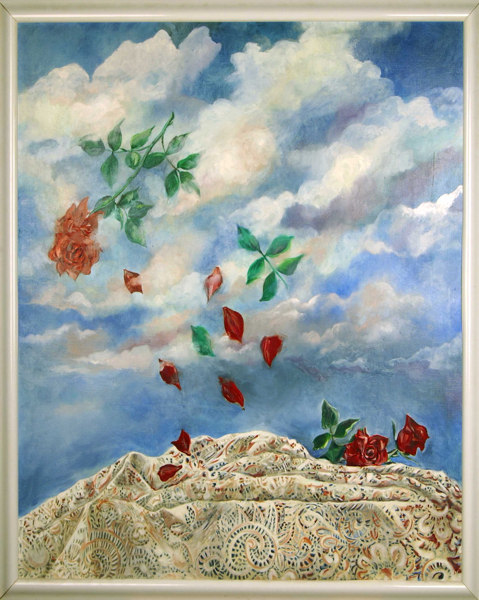 Sold. Roses on Windy Day, acrylic on canvas, 36 x 40". Click to go back to thumbnails.